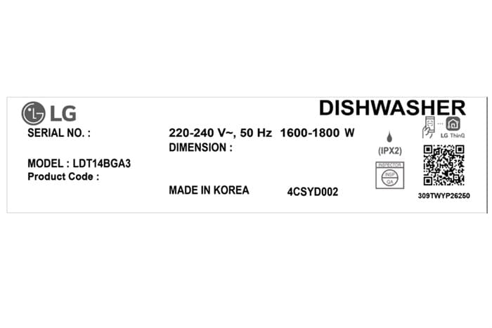 Máy rửa bát độc lập LG LDT14BGA3 (Be)